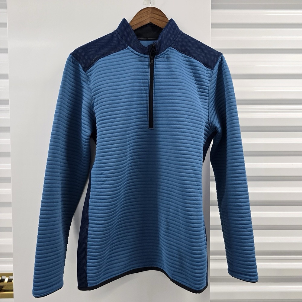 Under Armour Golf ColdGear Pullover Men M Blue Ribbed 1/4 Zip Loose Fit